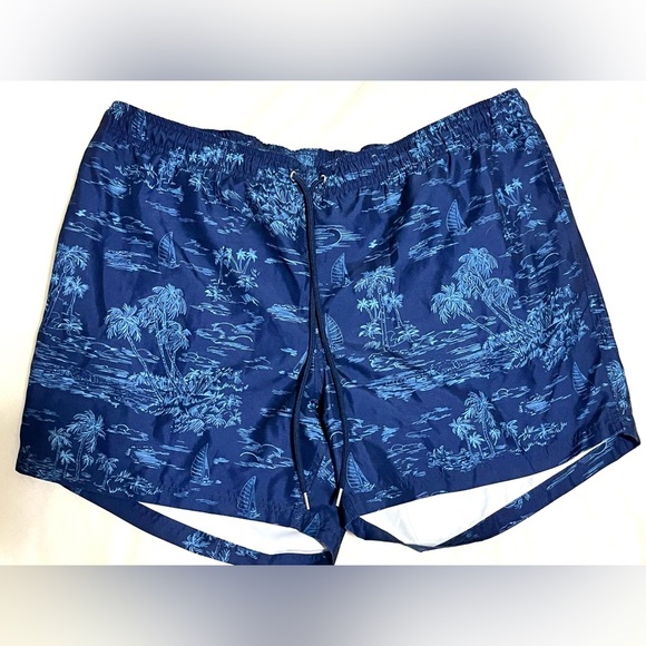 Land’s End Blue Tropical Print Men’s Swim Trunks Pockets Shorts Size 3XL 50-52 - Picture 3 of 16